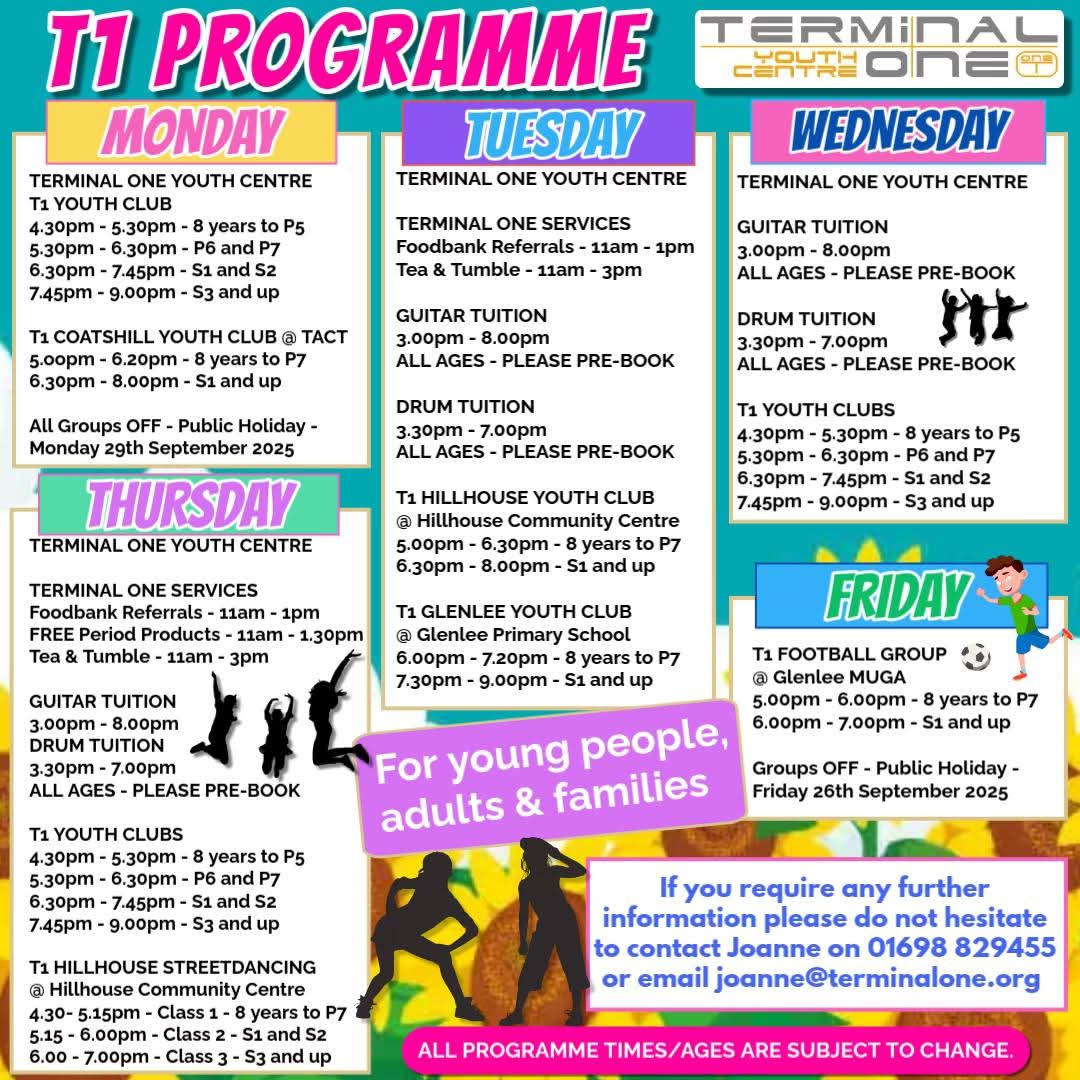 TerminalOneYC's tweet image. T1 Programme
➡️ August - September 2025

ALL PROGRAMME TIMES/AGES ARE SUBJECT TO CHANGE.