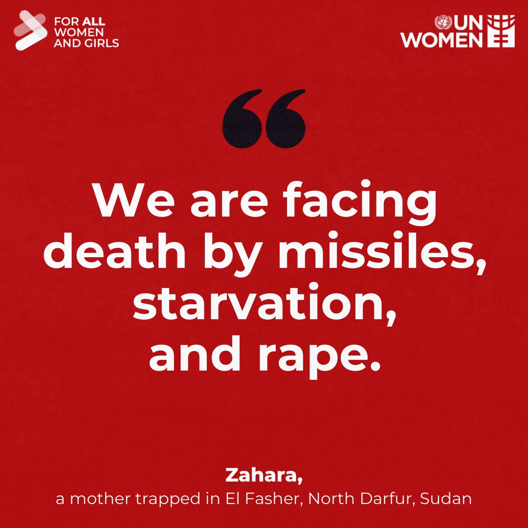 For more than 500 days, women and girls in #Sudan's El Fasher city have endured siege, starvation, and sexual violence.

The world cannot remain silent.

The time to act is now.

🔗 See <a href="/UN_Women/">UN Women</a>’s statement: unwo.men/FcN450WPIR3

#KeepEyesOnSudan