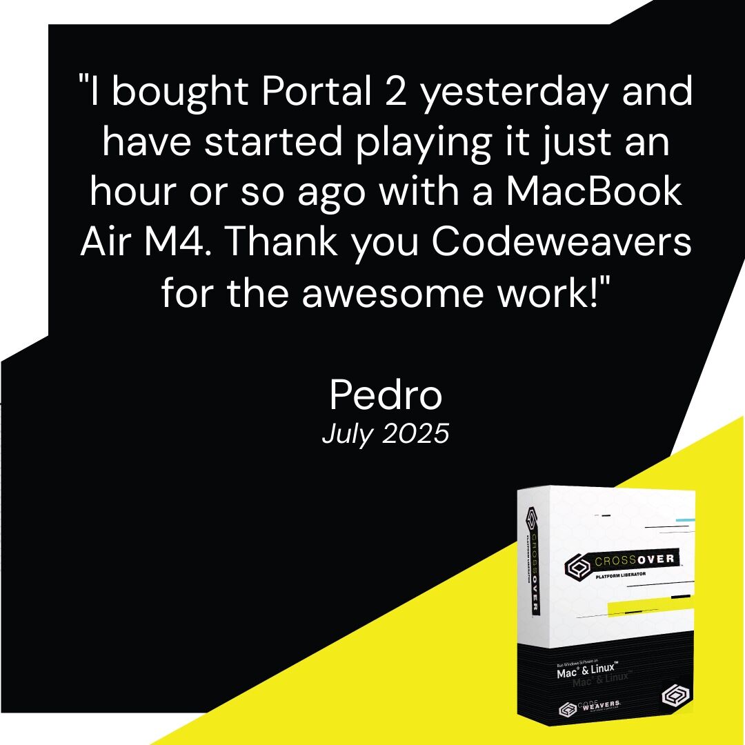 CodeWeavers's tweet image. Grab your portal gun and your #Mac, it’s time to punch a hole through reality with Portal 2. Let GLaDOS roast you into oblivion while you bend physics to your will with #CrossOver. Play Here: bit.ly/4g2ZwVr
#codeweavers #macgaming #apple #portal2 #gamingonmac