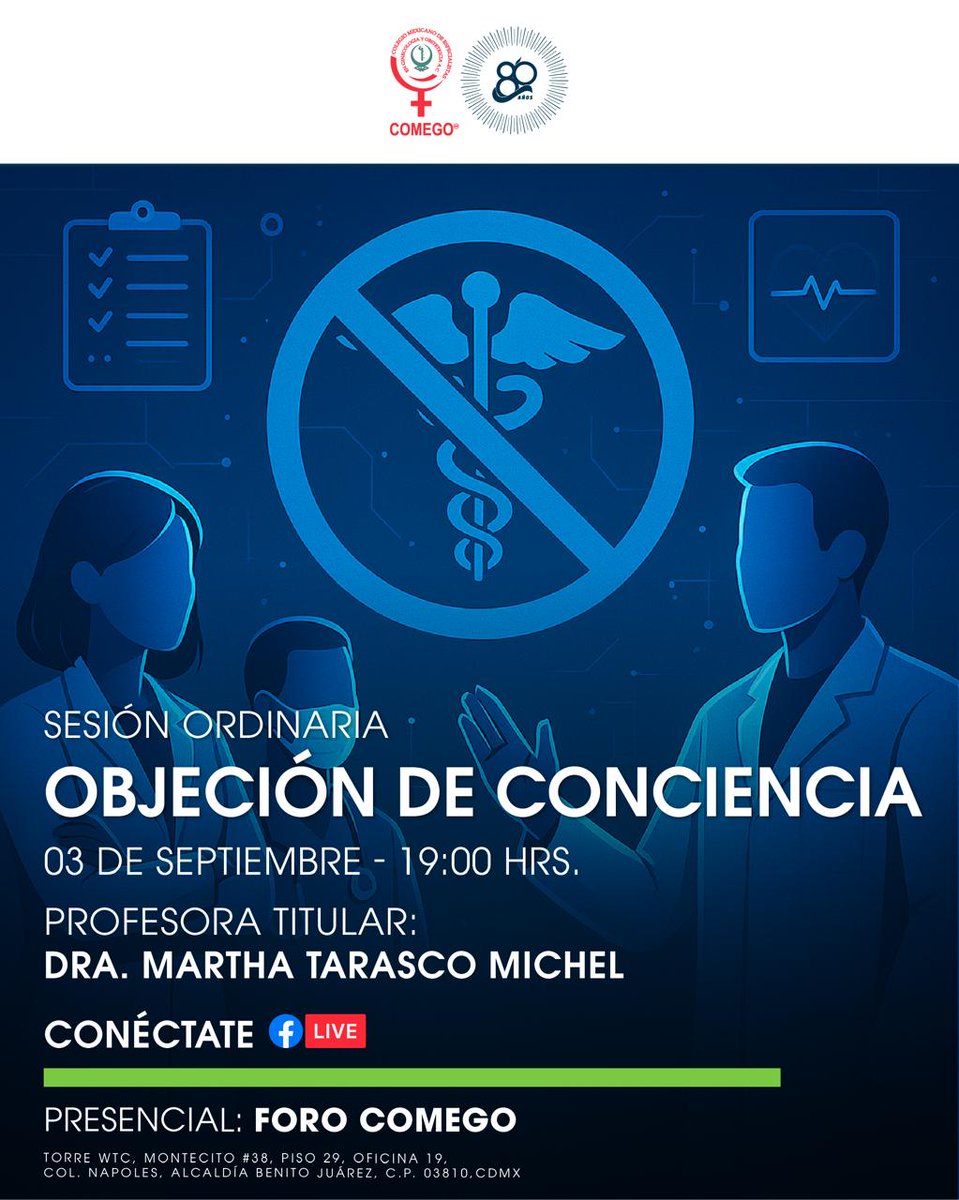 COMEGOAC's tweet image. La objeción de conciencia es un tema que genera debate en el ámbito de la salud
Analizaremos cómo debe entenderse y aplicarse y cuáles son sus límites y alcances
Acompáñanos en este espacio de reflexión donde abordaremos este tema desde los principios y el enfoque de la bioética