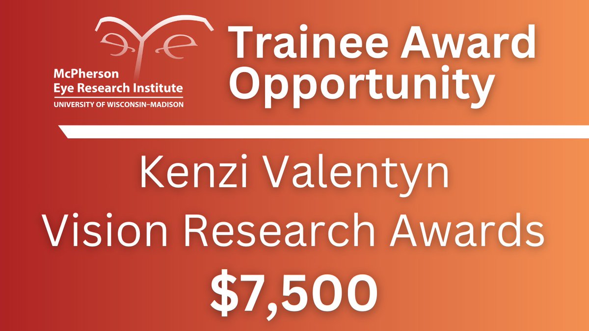 Final Reminder: We are accepting applications for our Kenzi Valentyn Vision Research Awards! These $7500 grants are funded by the Institute’s annual Cycle for Sight event. Application deadline: October 24th
Details and application here: vision.wisc.edu/funding_opport…