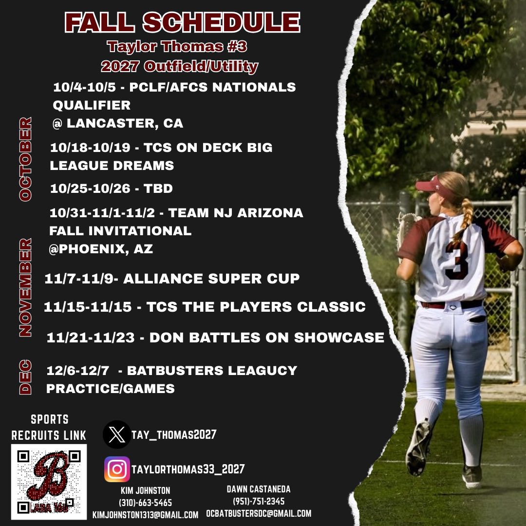 Fall Schedule - looking forward to getting back out on the field! <a href="/DirectRecruits/">Direct Recruits</a> <a href="/SBRRetweets/">Softball Recruiting Reposts</a> <a href="/CSUNSoftball/">CSUN Softball</a>  <a href="/OcbatbustersL/">OCBatbustersLegacyLara</a> <a href="/Lifesapitch13/">Kim Johnston</a> <a href="/CoachArreola/">Eric Arreola</a>