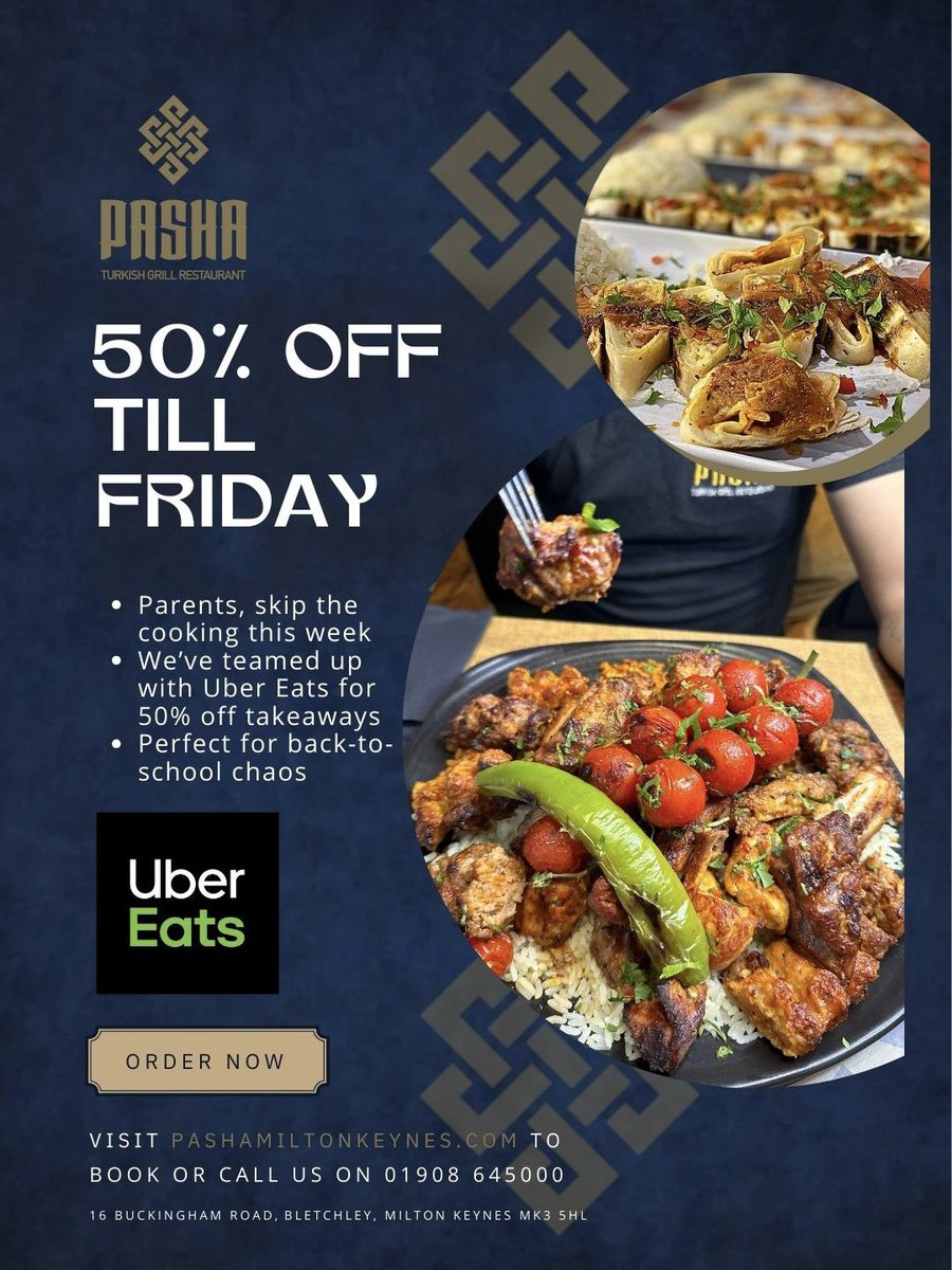 Parents, skip the cooking this week 🙌

We’ve teamed up with Uber Eats for 50% off takeaways 🎉

Perfect for back-to-school chaos.

On the Uber Eats app.

✅ Quick, tasty, and stress-free.

⏰ Ends Friday!

#MiltonKeynes #MKFoodies #BackToSchoolEats
