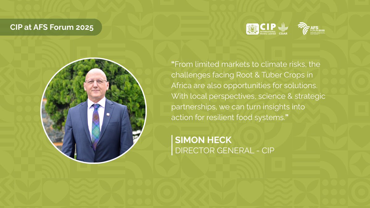 🔊 | CIP at #AFSForum2025

Simon Heck, DG <a href="/Cipotato/">International Potato Center</a>, highlighted that the barriers facing Root &amp; Tuber Crops in Africa are also opportunities 🙌. 

Research, local voices &amp; strategic collaboration are key to turning insights into action for resilient, inclusive food systems.