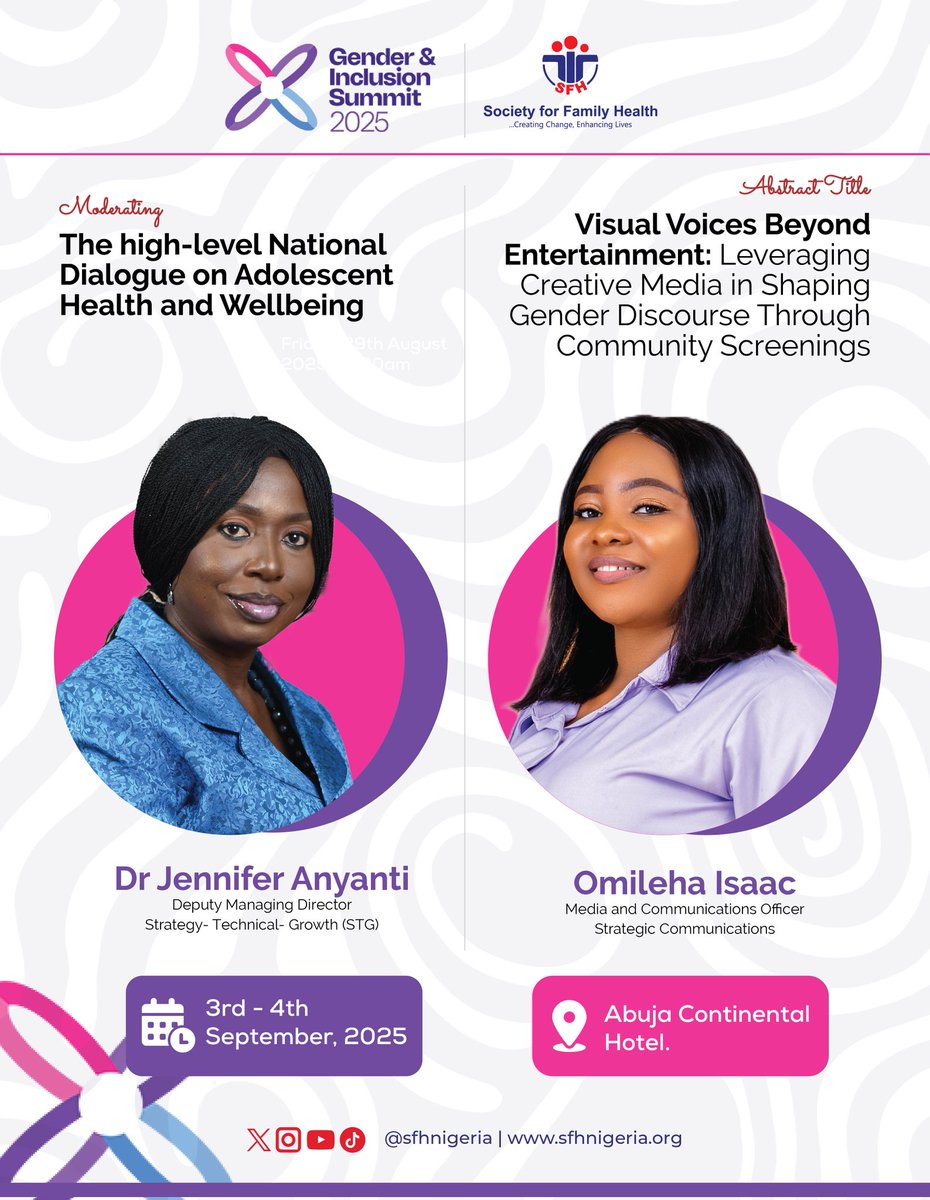Society for Family Health (SFH) will be represented at the Gender Summit 2025, hosted by the Policy Innovation Centre.

📅 3rd – 4th September 2025 

👉 Register here: policycentre.org/gs25

Our Deputy Managing Director, Dr Jennifer Anyanti, will moderate the High-Level