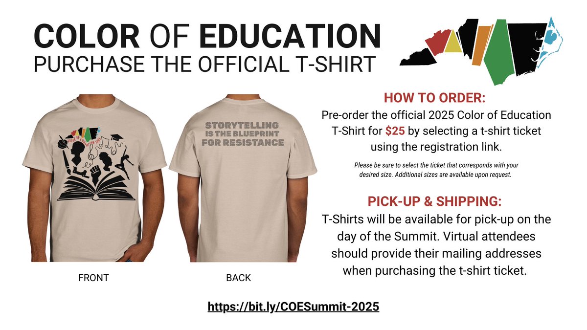 DudleyFloodCtr's tweet image. Color of Education 2025 T-Shirts are here! Show your support for equity in education + this year’s summit theme. Limited supply—get yours today!  
👉 bit.ly/COESummit-2025 #COE2025 
#ColorOfEducation #EquityInEducation