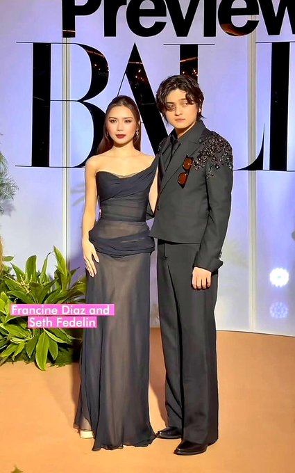 Real-life couple Seth Fedelin and Francine Diaz (FranSeth) on the champagne carpet of #PreviewBall2025. #SethFedelin #FrancineDiaz  #FranSethSHINE
