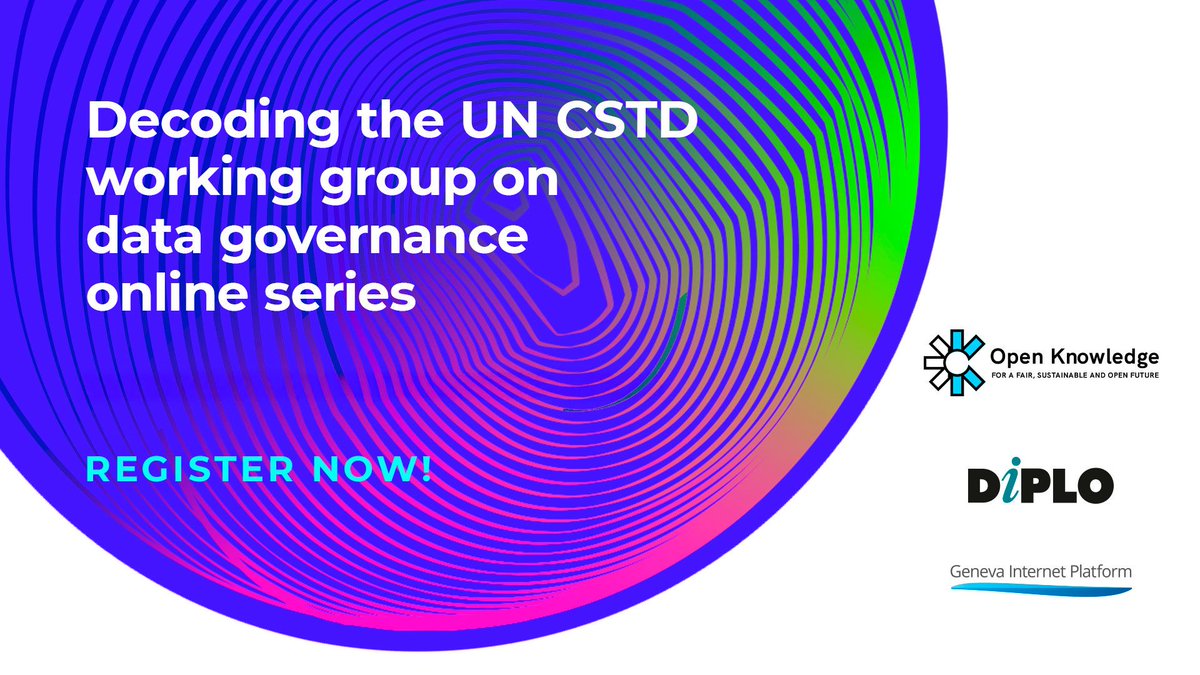 The next meeting in the series is happening next week! Join us to unpack 2 key documents approved by the UN CSTD #DataGovernance Working Group. 

🗓️ 9 September 2025
🕑 15.00 CEST
📍 Online

👉🏾 Details &amp; Registration: blog.okfn.org/2025/08/28/dec…

cc <a href="/DiplomacyEdu/">DiploFoundation</a> <a href="/GenevaGIP/">Geneva Internet Platform</a>