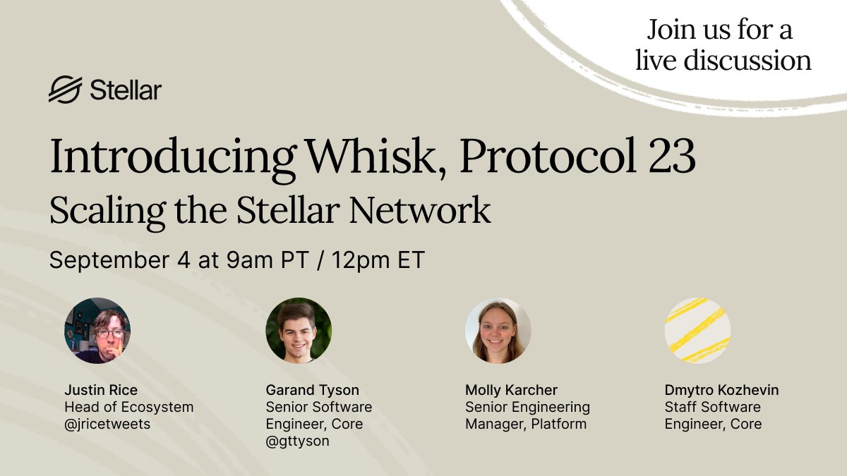 Stellar is built different.

Whisk (Protocol 23) rewires the network for parallel execution, lower latency, and cleaner dev tools.

On Sept 4 @ 9am PST/12pm EST, hear directly from the engineers behind the upgrade. #BetterOnStellar

x.com/i/spaces/1BRJj…