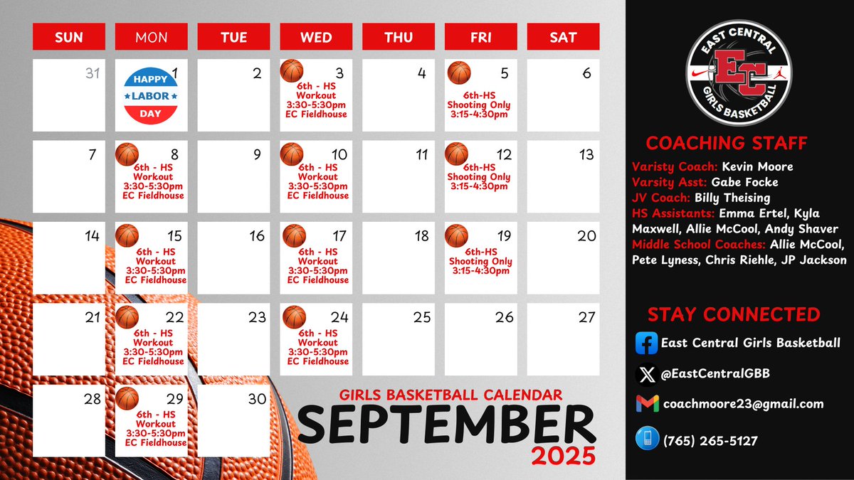 Just a reminder, tomorrow (3:30-5:30pm) starts our fall girls basketball open gyms.  These are open to all High School and Middle School girls.
**Please note the Friday time as well.
Excited to get started!