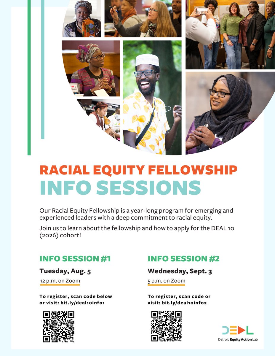 Reminder that we’re accepting applications for our Racial Equity Fellowship’s 2026 cohort (a.k.a. DEAL 10)! 

Join us at our virtual info session on Wednesday, Sept. 3 at 5 PM. 

Register here: bit.ly/deal10info2