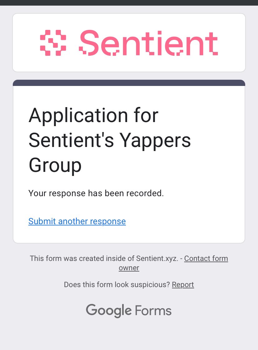 I just registered for <a href="/SentientAGI/">Sentient</a> yappers group, they coming to kaito soon 
Do well to register also : docs.google.com/forms/u/0/d/e/…