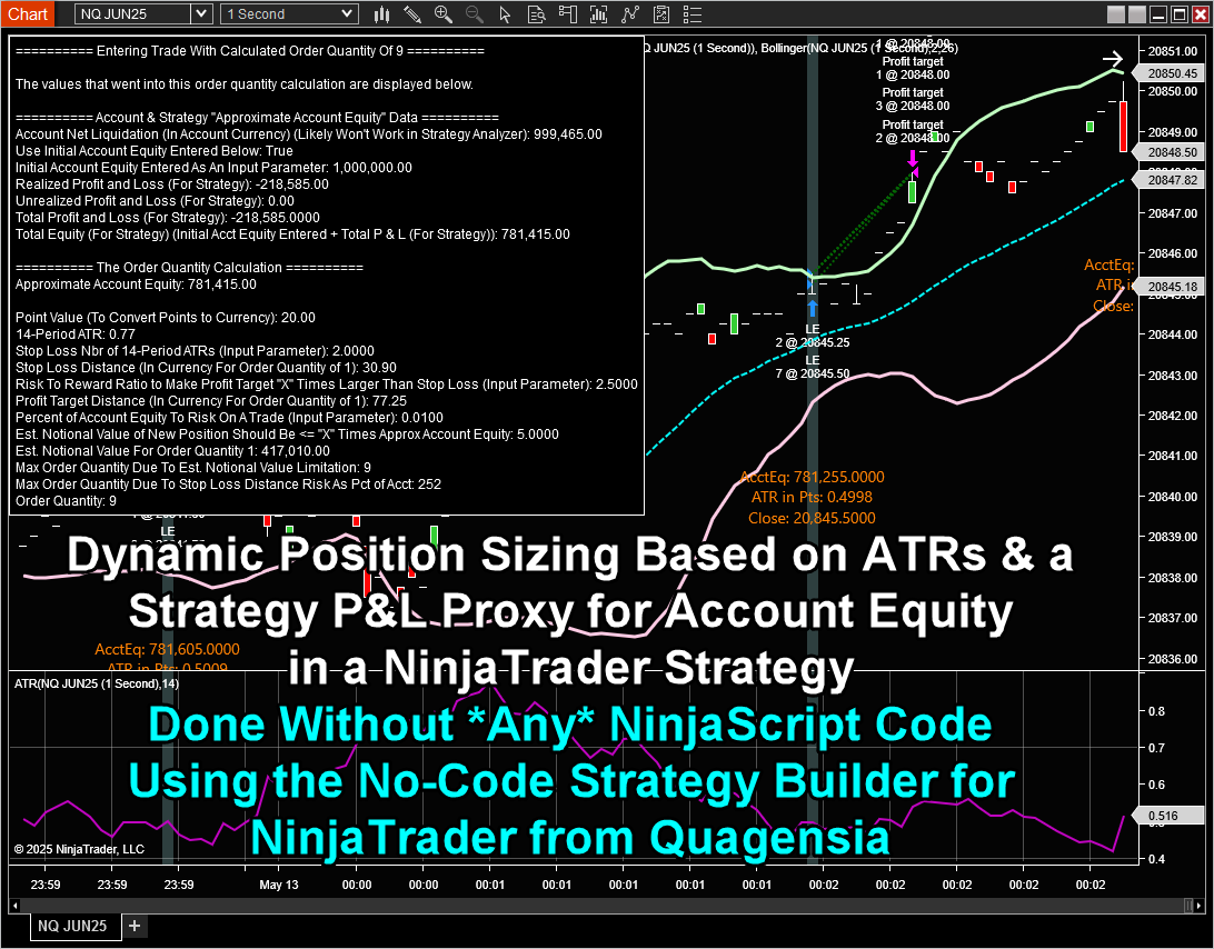 New no-code strategy for NinjaTrader w/ 2 methods of dynamic position sizing based on ATRs &amp; a strategy P&amp;L proxy for account equity that even works when strategy "State" is not "Realtime" inc. in Strategy Analyzer, built without *any* code with Quagensia.
quagensia.com/trading-idea/d…