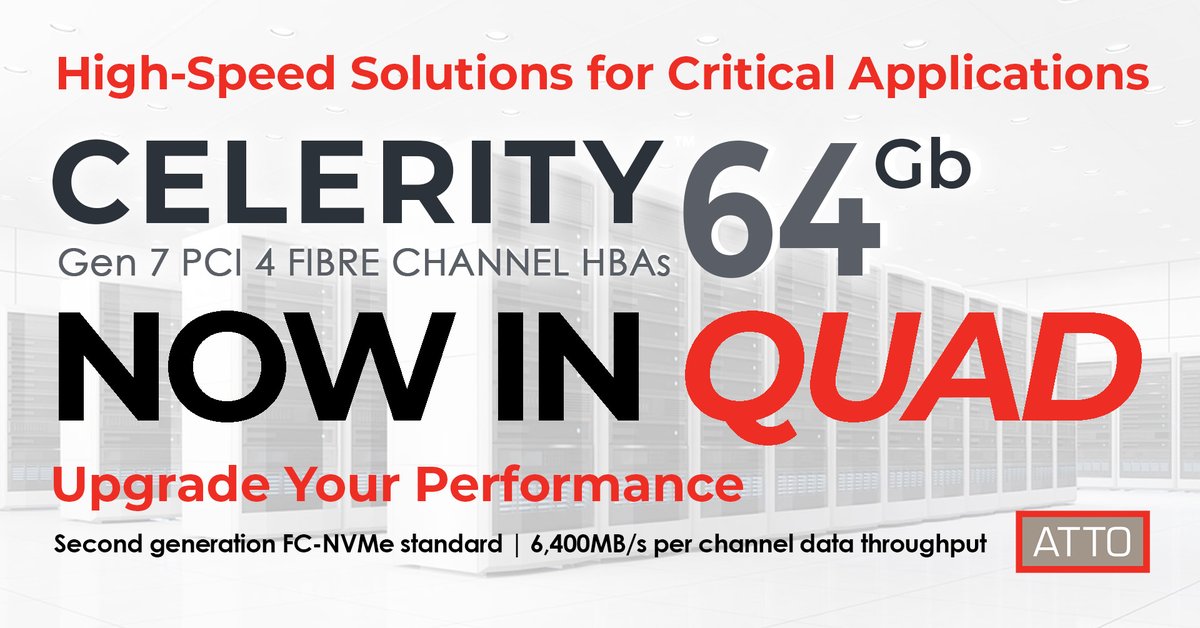 ATTO Celerity FC-644E 64Gb/s HBA delivers 25.6 GB/s for AI, HPC, and virtualized workloads in data centers. Ultra-low latency and multi-pathing ensure congestion-free, reliable SAN performance.

atto.com/products/atto-…