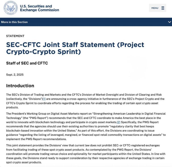 Jenny_Solstice's tweet photo. 🚨 BREAKING: 🇺🇸 SEC &amp; CFTC will allow spot trading of cryptocurrencies on registered U.S. exchanges!

This could be HUGE for the market — more clarity, more liquidity.

Could this finally mean $XRP and other assets will trade freely without fear? 👀 https://t.co/QthHED8II4