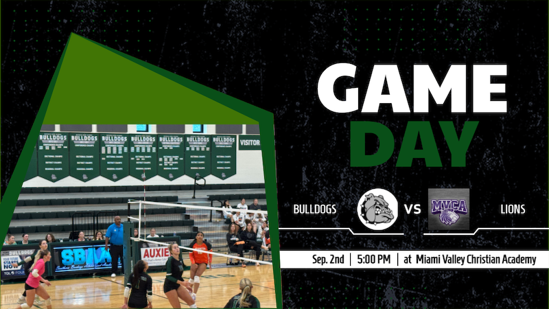 Team: Volleyball (Girls V/JV)
Event: Miami Valley Christian Academy
When: 9/02/2025 at 5:00 pm EST
Where: Miami Valley Christian Academy

Go Dawgs!!!