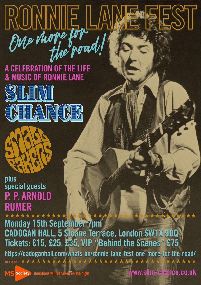 On Monday the 15th of September, I will be joining the celebration of my dear friend Ronnie Lane’s life &amp; music at <a href="/cadoganhall/">Cadogan Hall</a> . 

There are still some tickets remaining, please join us in the honouring of a true legend. ☮️