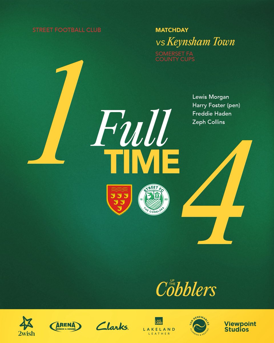 FT: Keynsham Town 1-4 Street FC

Our new captain returns to the starting line up and swings in a direct corner. Good team performance. And thanks to <a href="/KeynshamTownFC/">Keynsham Town FC</a> 

Up the Cobblers 💚🤍