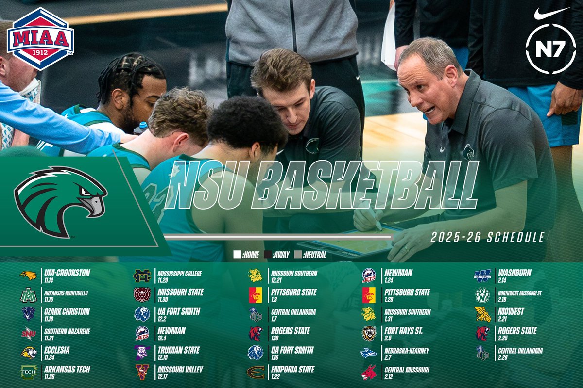 RiverHawksMBB's tweet photo. The Road to March starts now!

View the full schedule and plan to pack the Nest! 

#TeamNSU | #RiseHigh https://t.co/JMdaU1tzhK