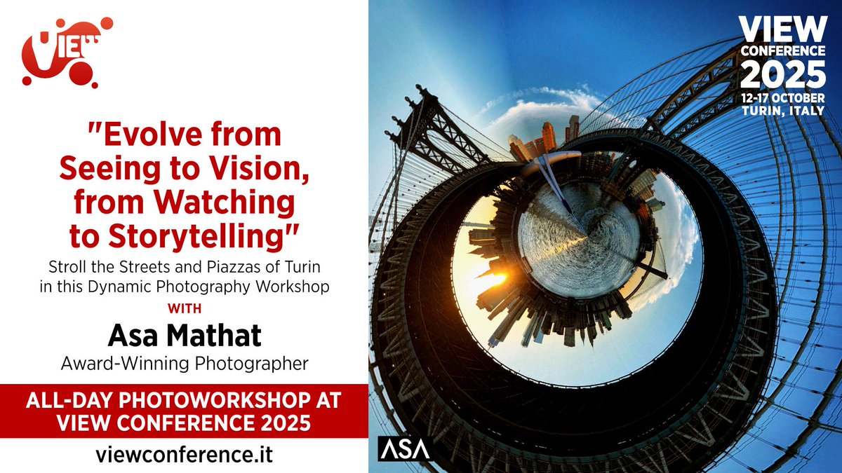 to_megutierrez's tweet image. @ViewConference announces that award-winning photographer, @asamathat, is a confirmed speaker for #viewconference.
viewconference.it/pages/registra…

12-17 Oct, Turin, Italy

#photography #film #art #portraits #cinemagraphs #portraitphotography #asafoundation #animation  #vfx #games #ai