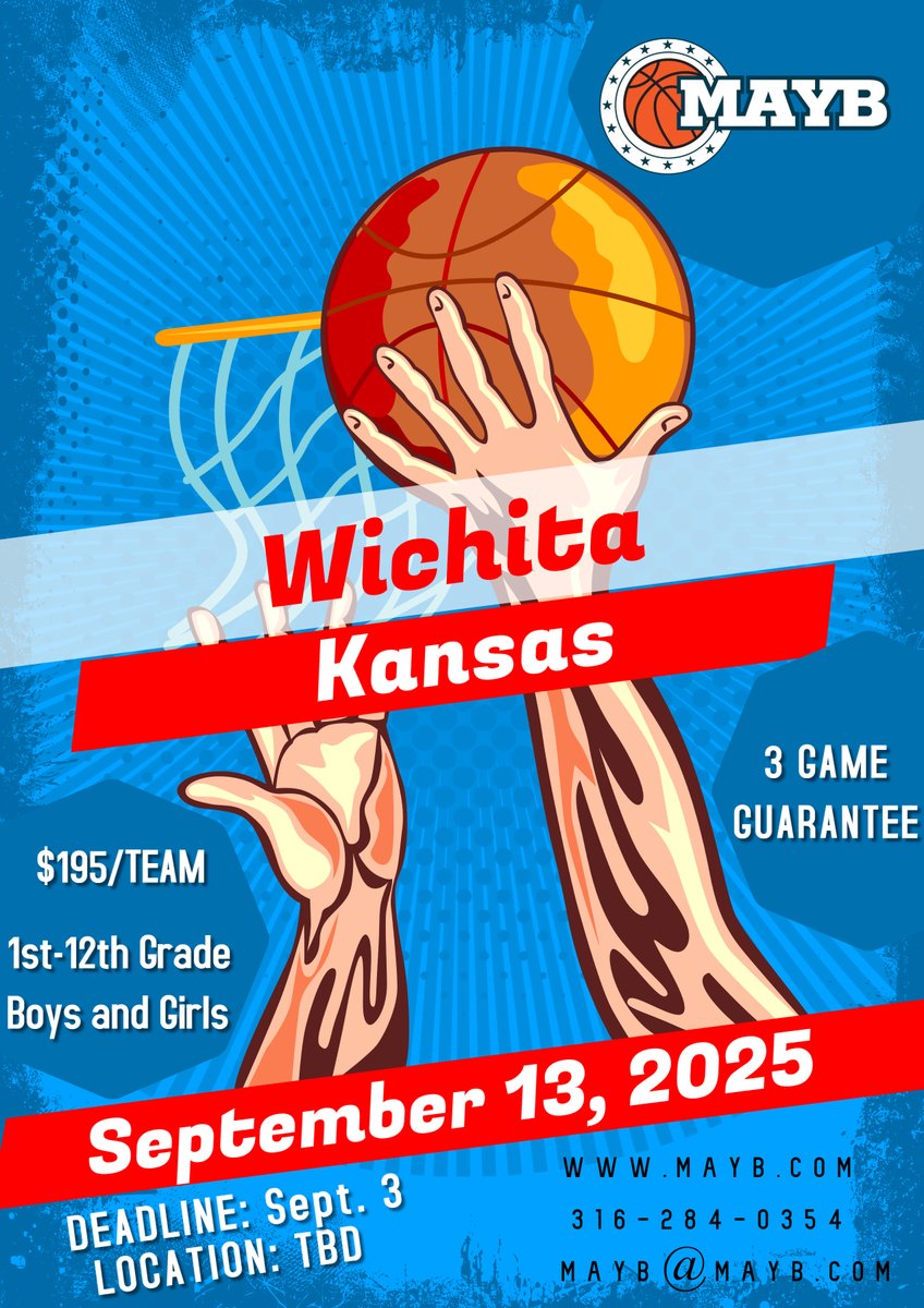 ⏰ It’s time to get BACK on the court!
Our One-Day Fall Tournament is set for Saturday, Sept. 13 🏀
🔥 Saturday only! Get back on the court this fall!
Register now at mayb.com or give us a call at 316-284-0354!