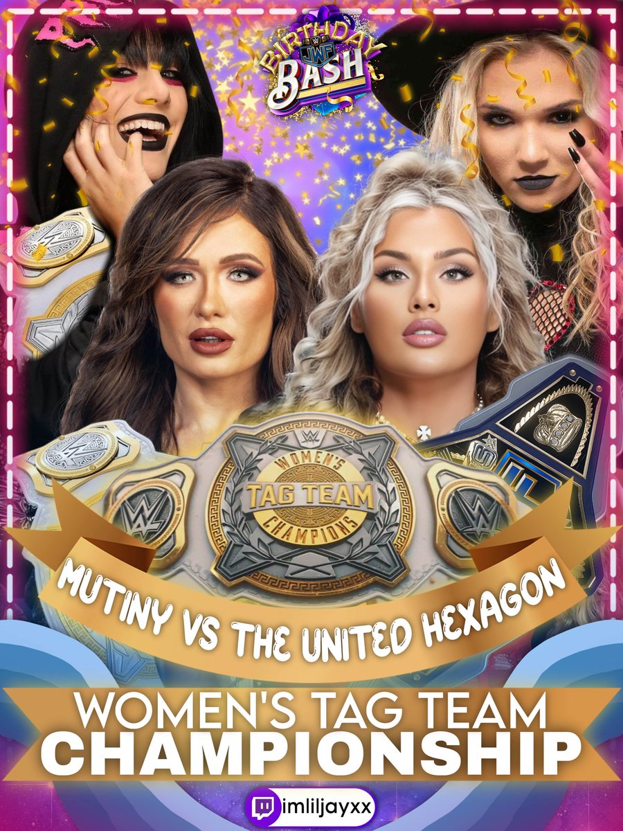 JWF (@officialjwfx) on Twitter photo This'll be good.
Women's US champion <a href="/CDream_O/">The Canadian Dream 🇨🇦</a> and Women's Intercontinental champion <a href="/sbevetakeover/">Sbeve ⧖ (-_•)🏳️🌈🇵🇸</a> will put their Women's tag team titles on the line against The United Hexagon's <a href="/w1tch_me/">𝐚𝐣𝐥𝐚 ♡</a> and the debuting <a href="/xlilcubx/">LilJay 🇬🇧</a> at Birthday Bash. This'll be good.
Women's US champion <a href="/CDream_O/">The Canadian Dream 🇨🇦</a> and Women's Intercontinental champion <a href="/sbevetakeover/">Sbeve ⧖ (-_•)🏳️🌈🇵🇸</a> will put their Women's tag team titles on the line against The United Hexagon's <a href="/w1tch_me/">𝐚𝐣𝐥𝐚 ♡</a> and the debuting <a href="/xlilcubx/">LilJay 🇬🇧</a> at Birthday Bash.