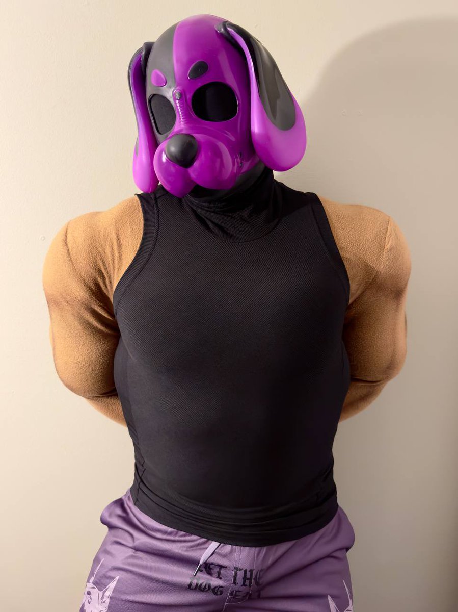 Puppin' out with my new <a href="/Pupjoi/">Pupjoi</a> hood. Love this new kind of hood style!

I think I look good in purple, don't you?

#furry #fursuit #puppy #dog #xolo #pup #hood #gear #silicone #pupjoi