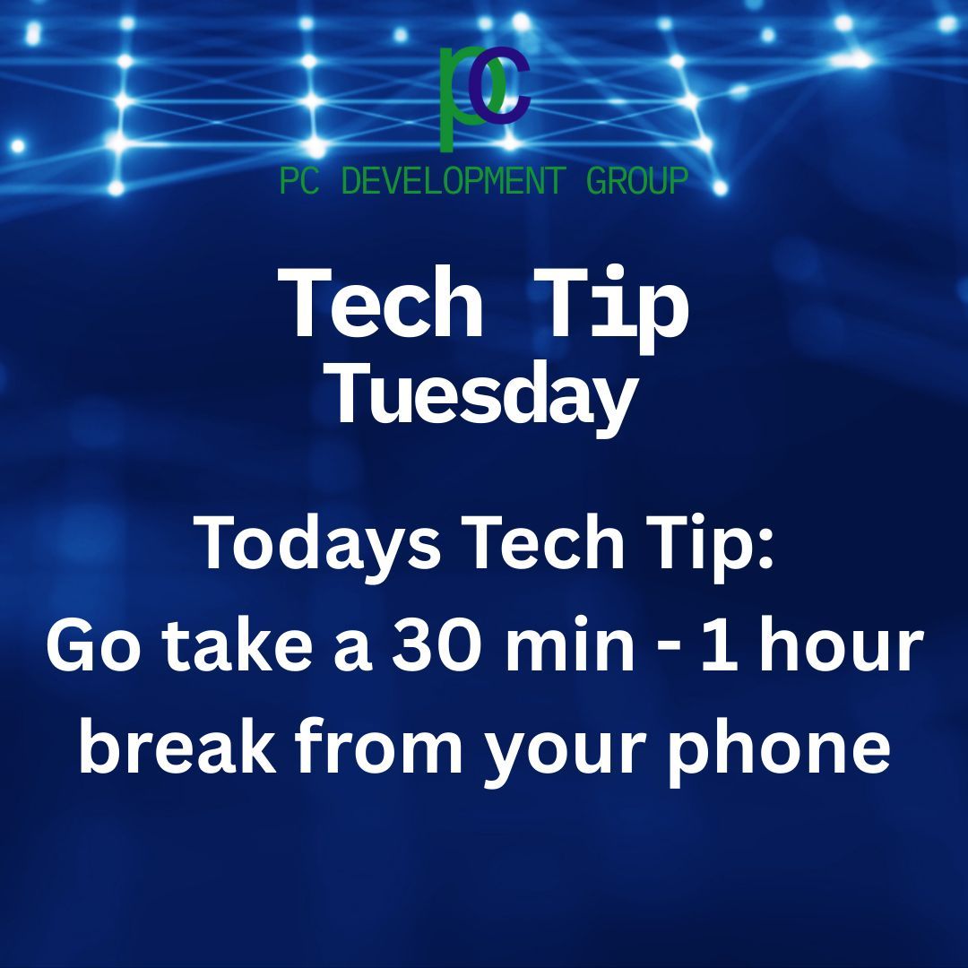 PCDevo's tweet image. Take a break from your phone. #PCDevelopmentGroup #TechTipTuesday