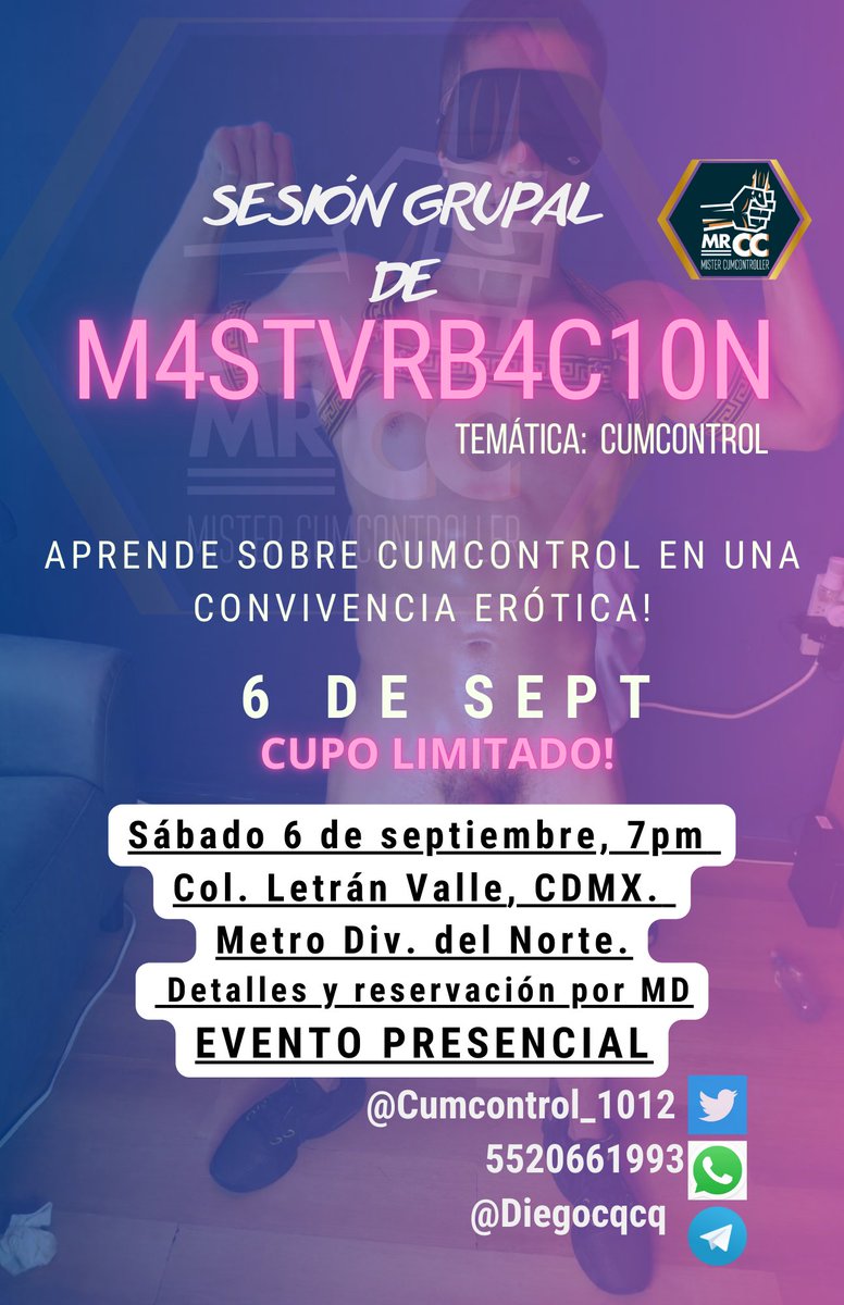 VAMOS A HACER LA PRUEBA!

Me dijeron que debo hacer las reuniones de masturbación más seguido... Así que aquí está..

Reunión grupal de masturbación este próximo 6 de septiembre a las 7pm.

Temática: Cumcontrol 😎

#Cumcontrol #Edging #CumcontrolCDMX #EdgingCDMX #Vergones #vergon