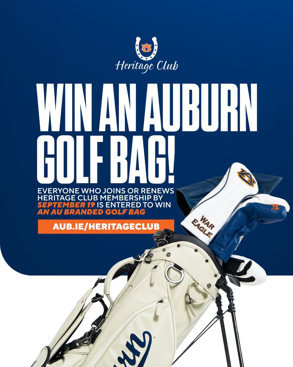 Join the Heritage Club or renew TODAY and you’ll be entered into a raffle for this Auburn golf bag!

🔗 aub.ie/heritageclub 

#WarEagle