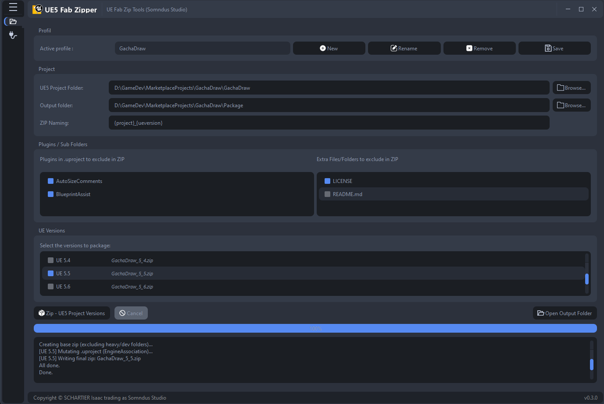 Hi all,
I made a free tool I use to package my UE5 Fab assets into multiple versions, automatically removing plugins from the .uproject instead of doing it manually each time. Built with PySide6 and my own GSS style preprocessor. #ue5 #python #qt
github.com/SomndusStudio/…