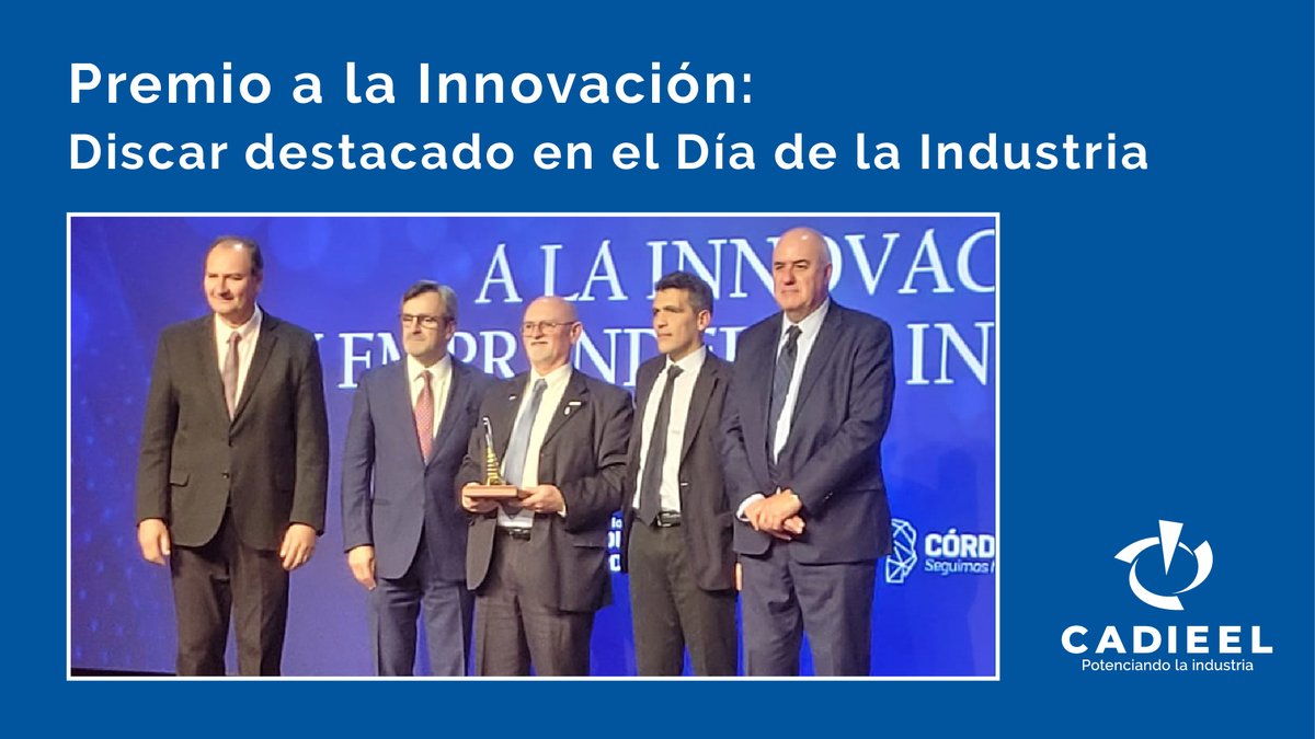 ¡Felicitamos a nuestro socio Discar!
En el 17º Coloquio de la Unión Industrial de Córdoba, recibió el 1° Premio a la Innovación, otorgado por el Presidente de la UIA y autoridades del Gobierno de Córdoba
Un reconocimiento a su esfuerzo y compromiso con la industria argentina 🇦🇷✨