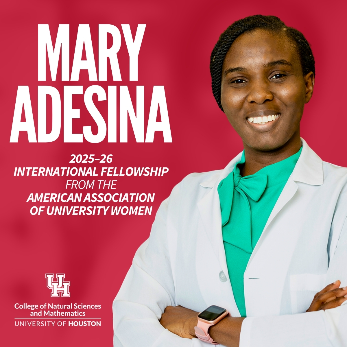 UH doctoral student Mary Adesina has been awarded the AAUW International Fellowship!

Her research on ADAR1 + RNA editing could reshape cancer therapy—especially for underserved communities. 🌍🧬

#GoCoogs #UHNSM #AAUW #WomenInSTEM #CancerResearch 

 🔗 bit.ly/3VhmBdH