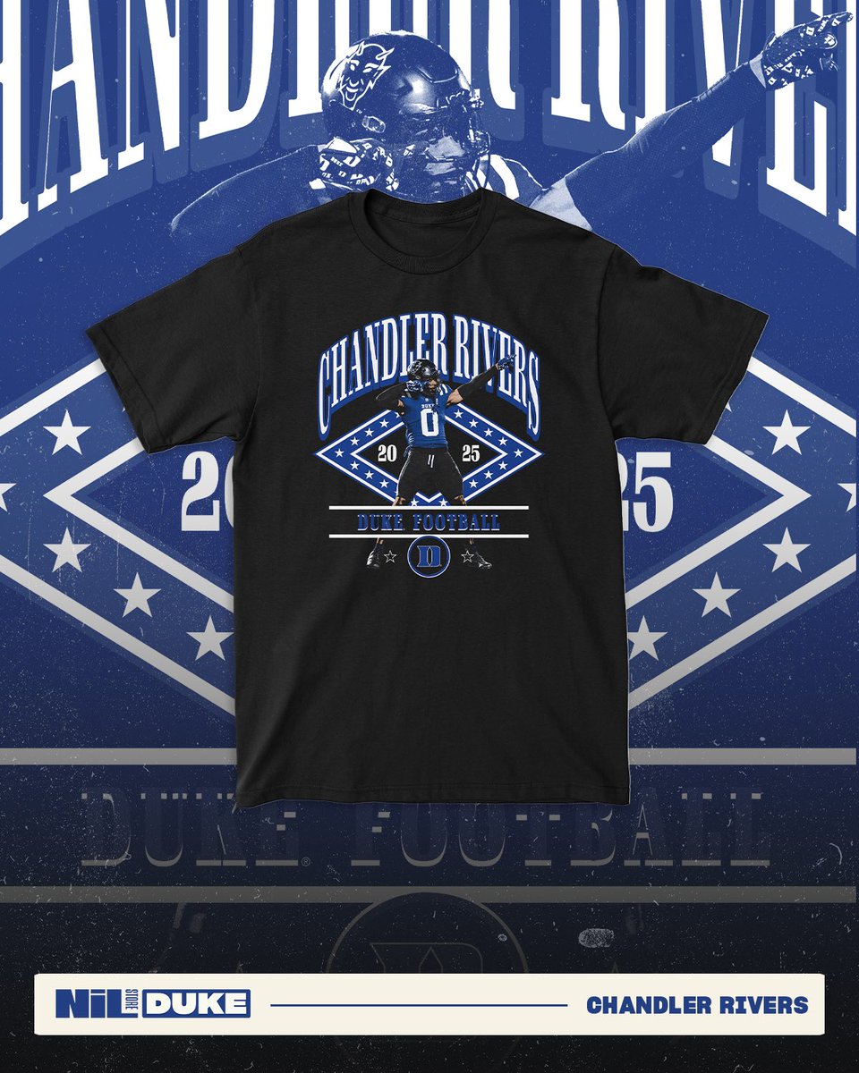 DukeNILStore's tweet photo. New Exclusive drop for Chandler Rivers! Time to gear up for the HUGE @DukeFOOTBALL game Saturday against Illinois with Chandler Rivers merch🏈
#nilstore #dukefootball #chanchan
Shop now: https://t.co/Xw8phN6ucj https://t.co/FJNotoEM8d