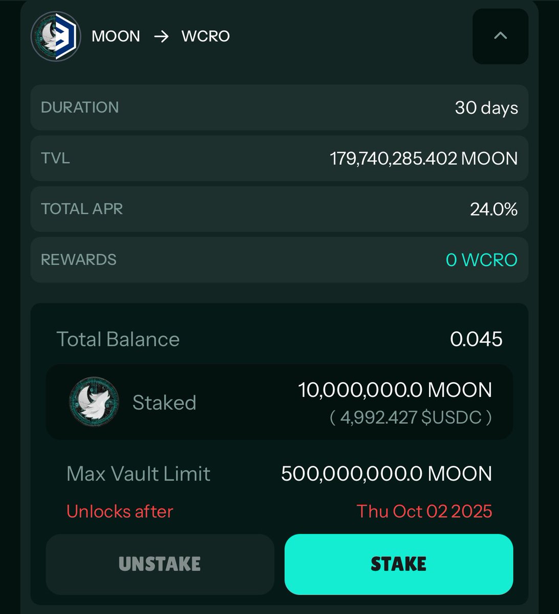 Jaws (@jaws_cro) on Twitter photo Big thanks to <a href="/wolfswapdotapp/">Wolfswap | Swap & Earn</a> and <a href="/axldefi/">Alex π π</a> for removing the $MOON emissions from the 30 day vault and changing the new emissions from now on to $CRO! My Moon is gaining strength relative to cro as sell pressure has been removed further whilst giving my moon another utility! π€―π Big thanks to <a href="/wolfswapdotapp/">Wolfswap | Swap & Earn</a> and <a href="/axldefi/">Alex π π</a> for removing the $MOON emissions from the 30 day vault and changing the new emissions from now on to $CRO! My Moon is gaining strength relative to cro as sell pressure has been removed further whilst giving my moon another utility! π€―π