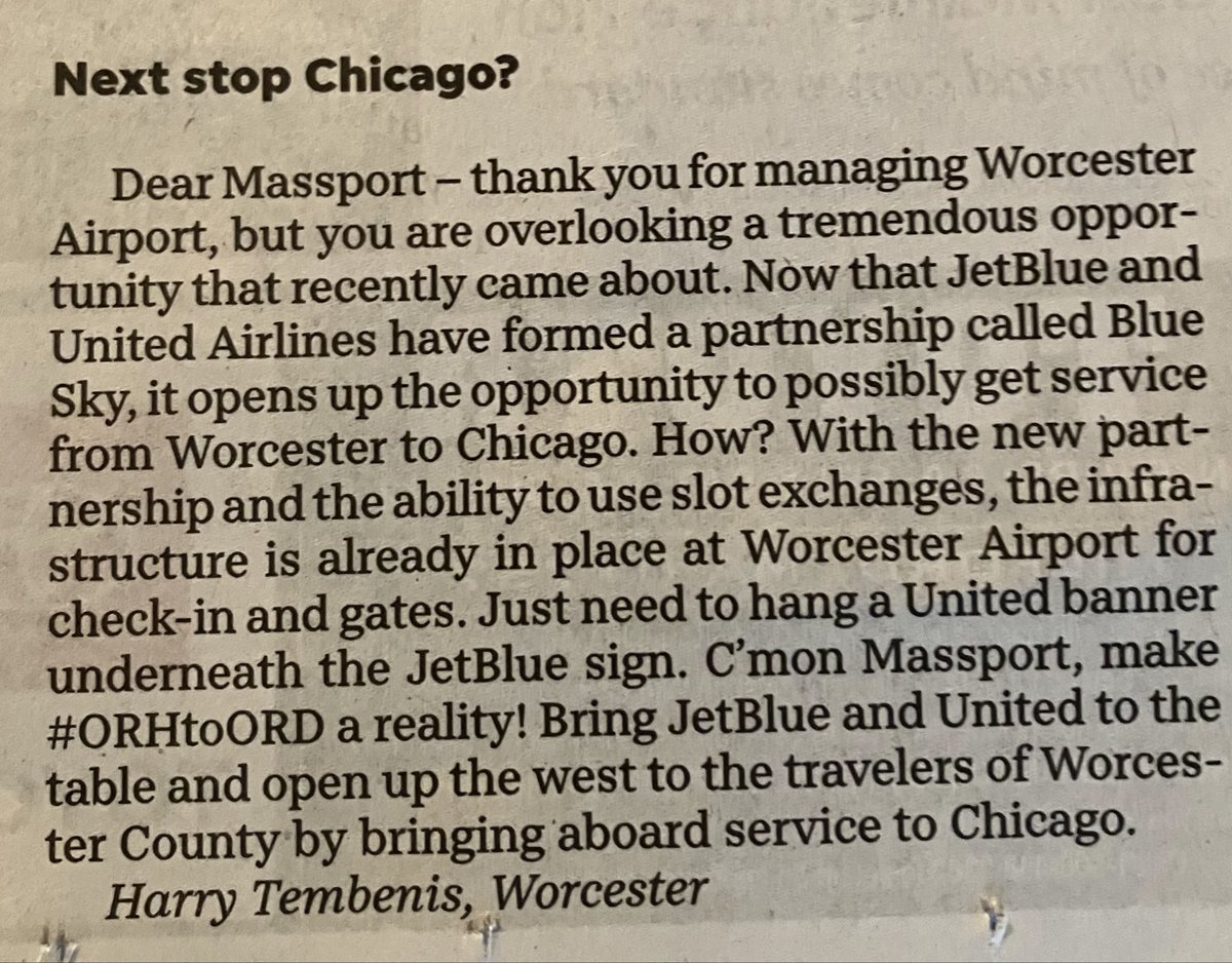 TheRealHarryTee's tweet image. @Massport @FlyOrh @FlyWorcester @chamberworc @united @JetBlue @SheriffLew  C'mon everyone, let's make #ORHtoORD a reality! ✈️