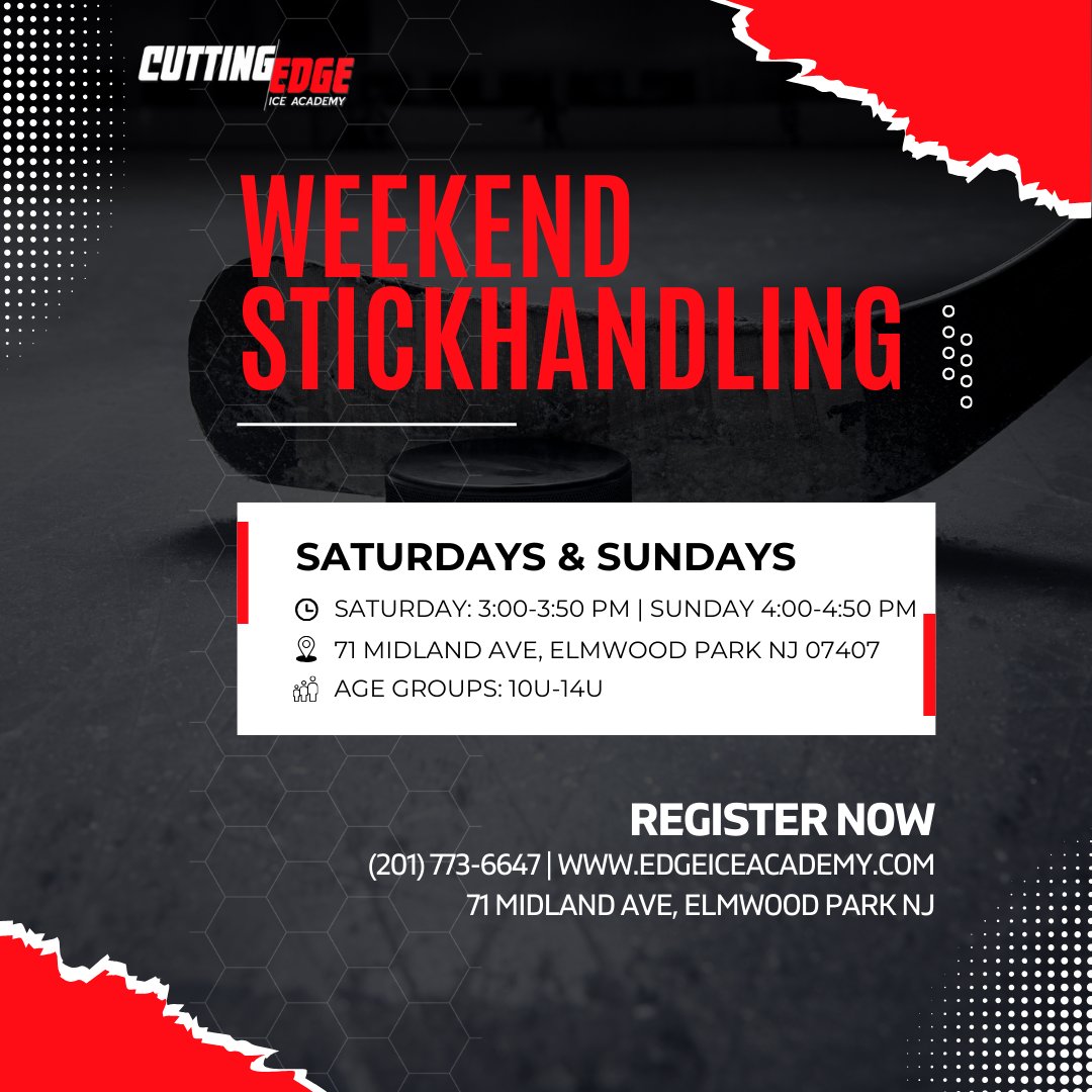 EdgeIceAcademy's tweet image. Weekend ice, weekend reps. Focuses on stickhandling under pressure so players sharpen control and creativity every Saturday.

Ages 10U–14U
Register at edgeiceacademy.com
.
.
.
#HockeyTraining #Stickhandling #WeekendHockey #CuttingEdgeIceAcademy #YouthHockey #NJHockey