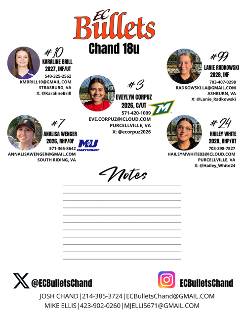So excited to be playing with these girls for the upcoming seasons. <a href="/ecbulletschand/">EC Bullets Chand 18u</a>   This is our schedule for this fall make sure to stop by and watch us! <a href="/PackSoftball/">NC State Softball</a> <a href="/LibertyU/">Liberty University</a> <a href="/JMUSoftball/">JMU Softball</a> <a href="/UGASoftball/">Georgia Softball</a> <a href="/UCF_Softball/">UCF Softball</a> <a href="/UNCSoftball/">Carolina Softball</a> <a href="/PennStateSB/">Penn State Softball</a> <a href="/DukeSOFTBALL/">Duke Softball</a> <a href="/Vol_Softball/">Tennessee Softball</a>
