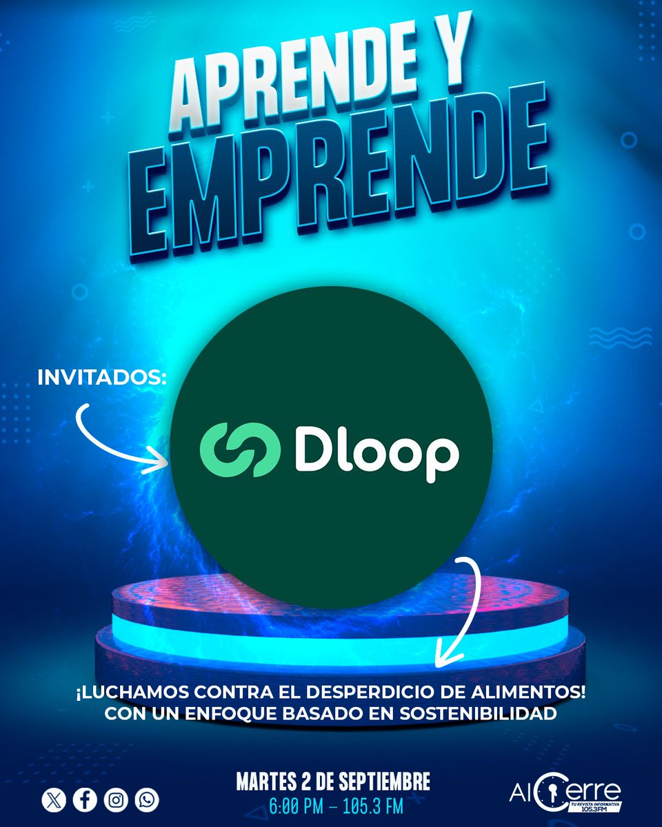 🔵✨¡Hoy en #AprendeYEmprende de <a href="/alcierresv/">Al Cierre</a> 🕔! 🎙Conocé la historia de Dloop 📲, la app que está transformando la forma de consumir 🍔🥤♻️

👉 ¿Querés empezar a ahorrar y salvar comida? 🌎💙

📌 Te esperamos a las 6:00 PM 🕕 por el 105.3 FM 📻 y en nuestro Facebook Live 🔵 📲