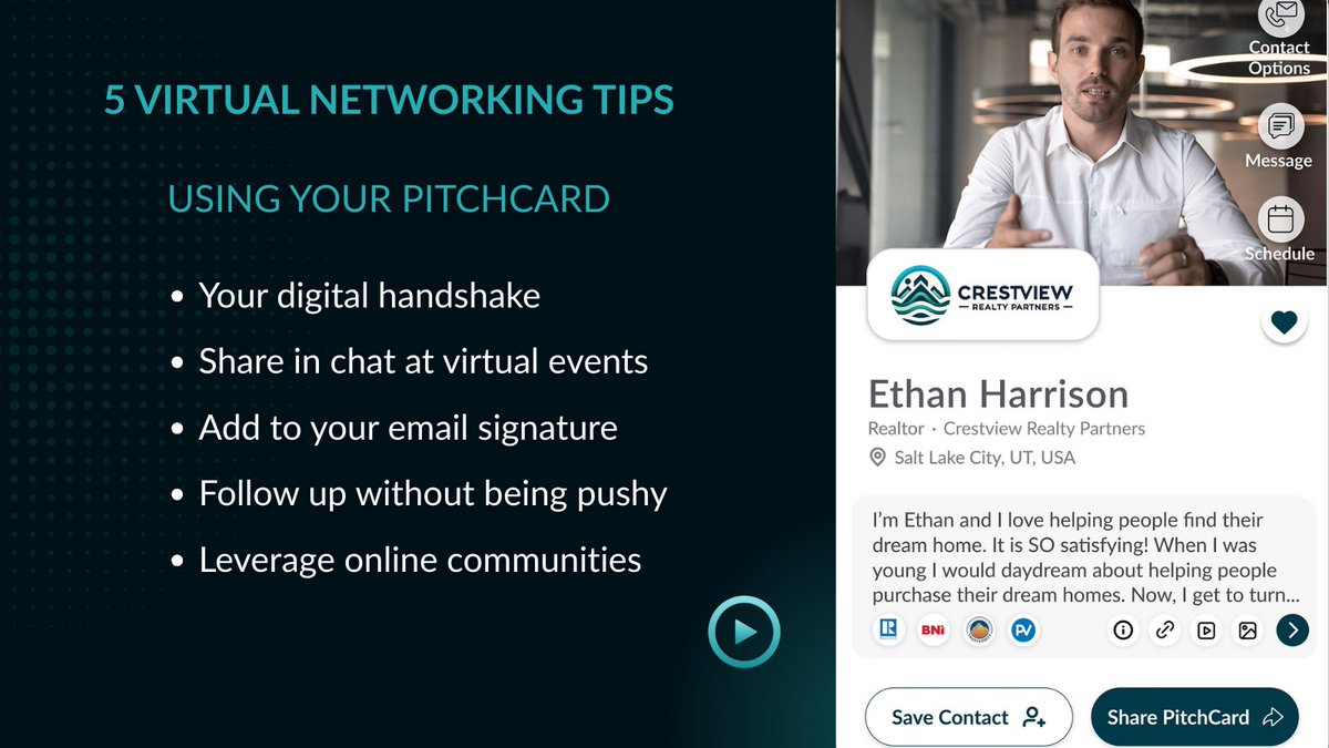 Pitch59_'s tweet image. 5 ways to use your PitchCard to build authentic connections online:
Your digital handshake
Share in chat at events
Add to your email signature
Follow up without being pushy
Leverage online communities
Read the full article: hubs.ly/Q03Gz5W10
#PitchCard #NetworkingTools