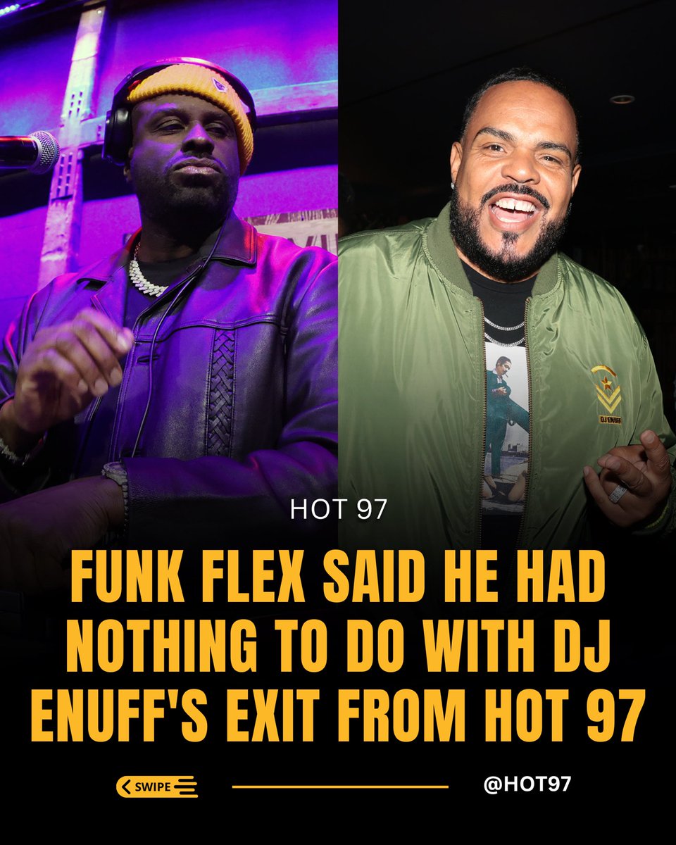 HOT97's tweet image. #FunkFlex denies rumors that he got #DjEnuff fired from #HOT97 👀 

instagram.com/p/DOHXVaeCTTl/…