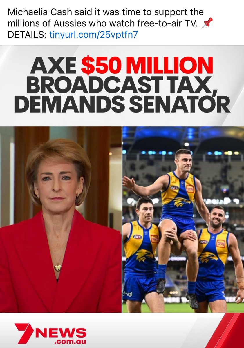 Michaelia Cash is screeching about the “broadcast tax”

She won’t tell you that the Commercial Broadcasting tax was brought in by the Coalition in 2017. 

She also won’t tell you that Labor have suspended the Commercial Broadcasting Tax for 12 months from June 2025.

Cash is a