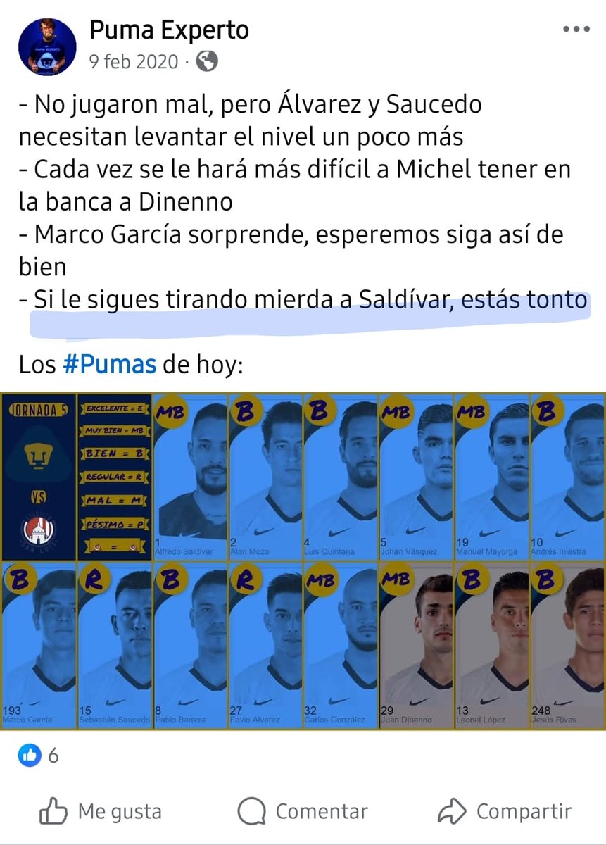 Es muy conveniente juzgar a alguien por los jugadores que ha defendido, sobre todo después de más de una década de miseria.
Aunque, este tipo de mamadas antes del 3-3 pero después del 6-1 contra el aB, como que no cuadran.