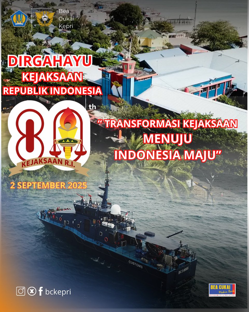 bckepri's tweet photo. Selamat memperingati hari lahir Kejaksaan Republik Indonesia ke-80.
"Transformasi Kejaksaan Menuju Indonesia Maju"
#beacukaimakinbaik
#patrolilautbeacukai
#siagaberanisetia
#BCKanwilsusKepri
#BCTBK
#BCTanjungpinang
#psobctbk https://t.co/riyeWPZBW2