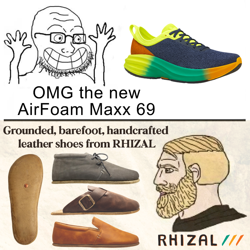 rhizalshoes's tweet photo. "Normal" shoes are plastic, squish your toes, and disconnect you.

RHIZAL shoes are grounded, wide toebox, minimal sole, and handcrafted of premium leather.

Say goodbye to your "normal" shoes...