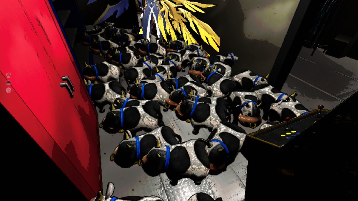 anesidore's tweet photo. we downloaded a moo moo cow mod to represent strohl but it glitches every time we load in and now we have a population control problem. https://t.co/4xPvJHXPi1