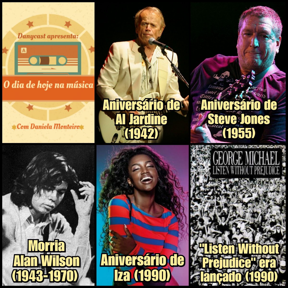 Edição 03 de setembro! 🎶
#danycast #thisdayinmusic #hojenamúsica #aljardine #beachboys #alanwilson #cannedheat #stevejones #sexpistols #iza #georgemichael #listenwithoutprejudice