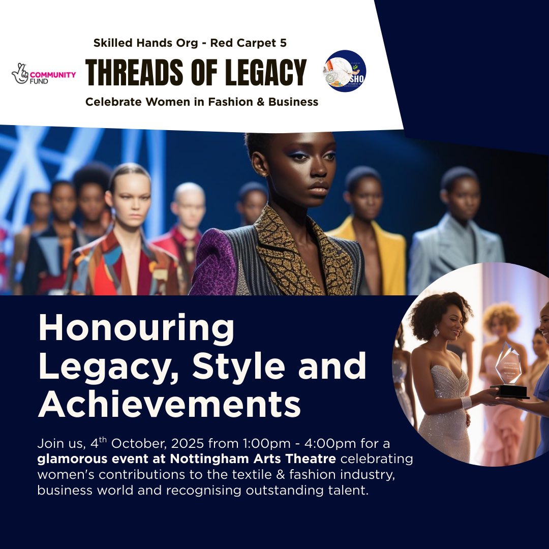 OrgSkilled's tweet image. Step onto the Red Carpet 5: Threads of Legacy this 4 Oct at Nottingham Arts Theatre! Celebrate Nottingham’s lace heritage with fashion, culture &amp;amp; women’s empowerment. 🎟 Limited tickets: [insert link] #ThreadsOfLegacy #NottinghamEvents #FashionWithPurpose