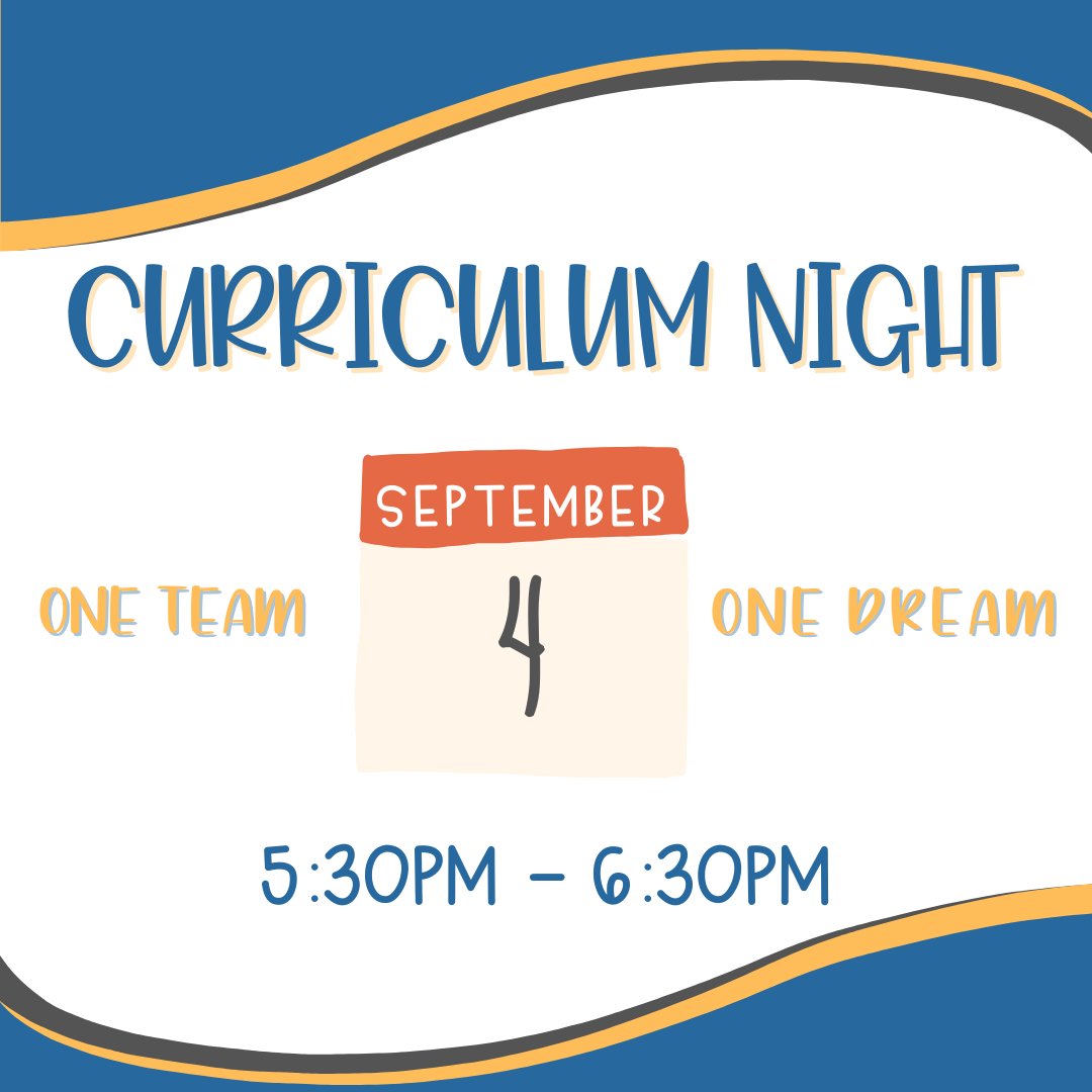 Reminder: Curriculum Night is TOMORROW, September 4th, from 5:30pm - 6:30pm.  This event is for parents and guardians only. See you there!
