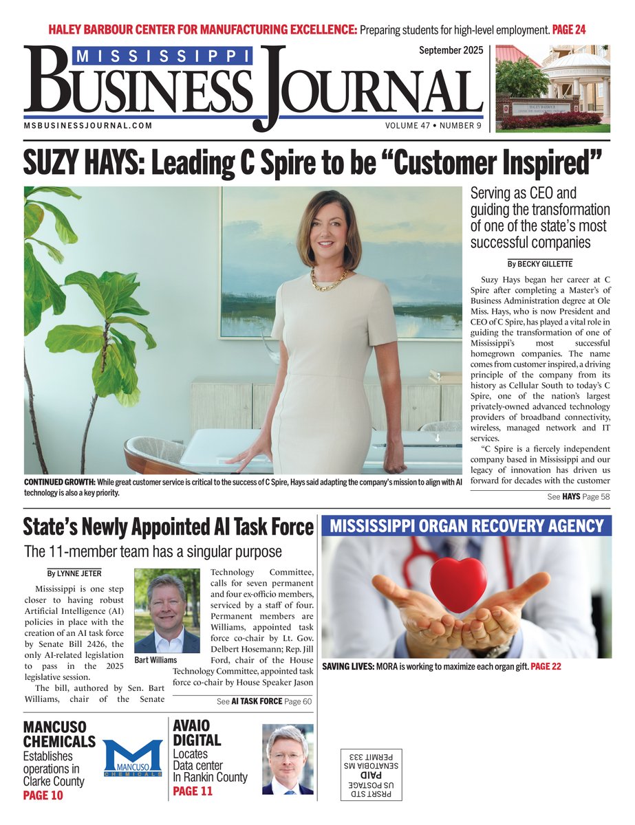 The September edition is out now!

If you haven't already gotten your subscription, you can call our office at 662-843-2700 or go to our website, msbusinessjournal.com today!

#msbusinessjournal #MBJ #Mississippi #ItsYourBusiness #ShareShareShare